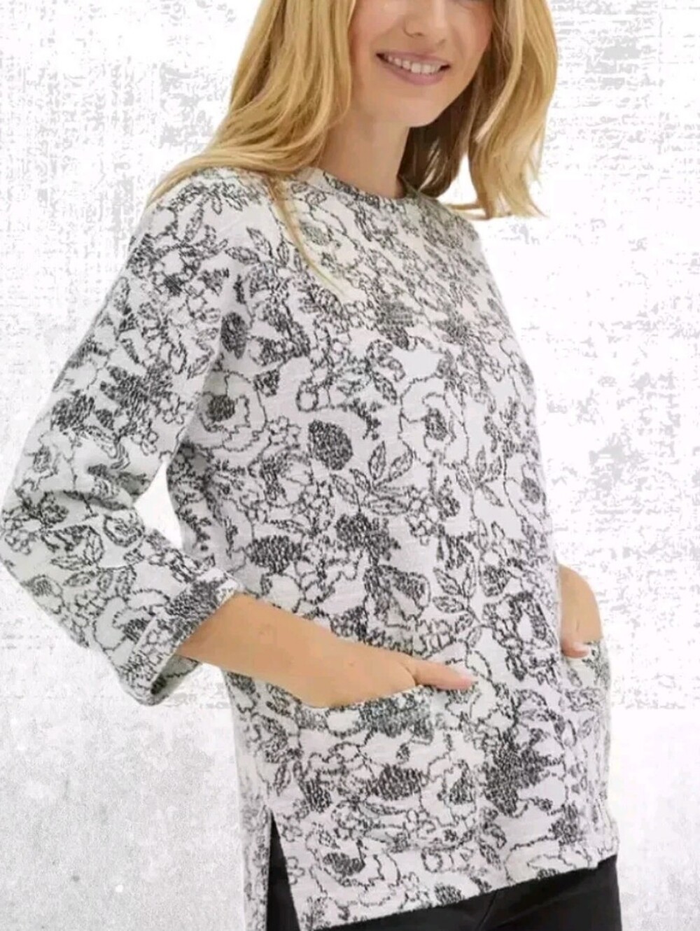 Fat Face Back White Amari Jacquard Sweater Top 3/4 Sleeves - Women's 10